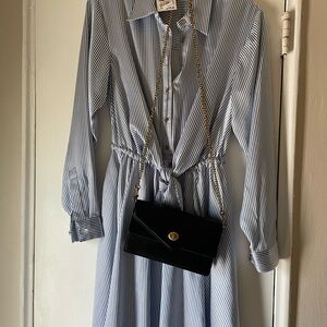 MICHAEL Michael Kors Gray Blue Midi Dress Notched Collar Cuffed Sleeves